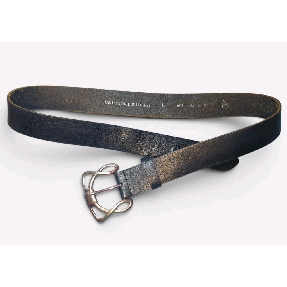 Vintage Silpada Italian Leather Black Silver Tone Buckle Belt Women's Large 34"